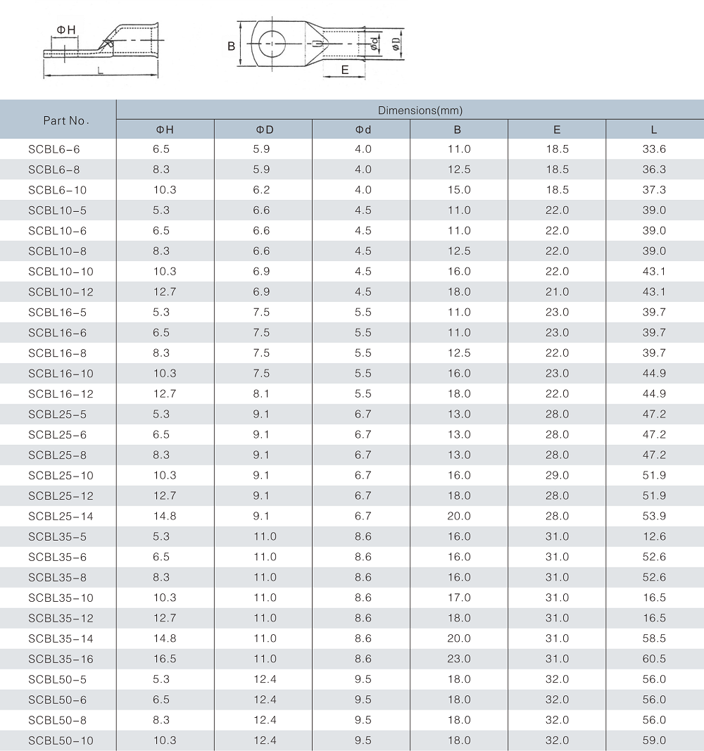 Long Barrel Copper Cable Lug